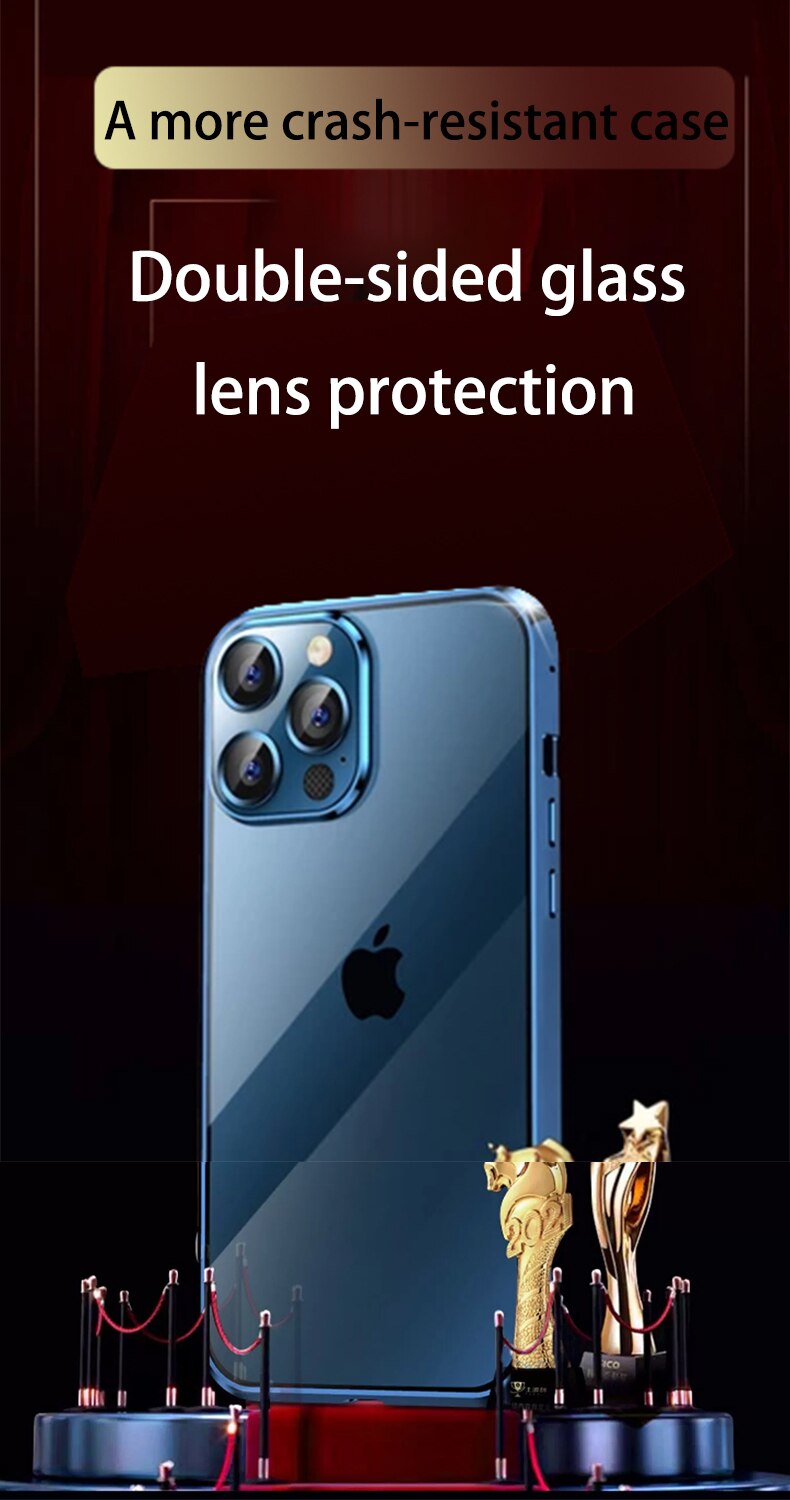 For iPhone 14 Pro max phone Case.iPhone 11 12 Mini 13 New 360° Full Protection Tempered Magnetic Adsorption Glass cover bag